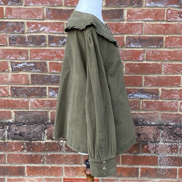BNWT George Size 18 Khaki Green Cord Collared Top Blouse 100% Cotton Long Sleeve - Picture 4 of 13